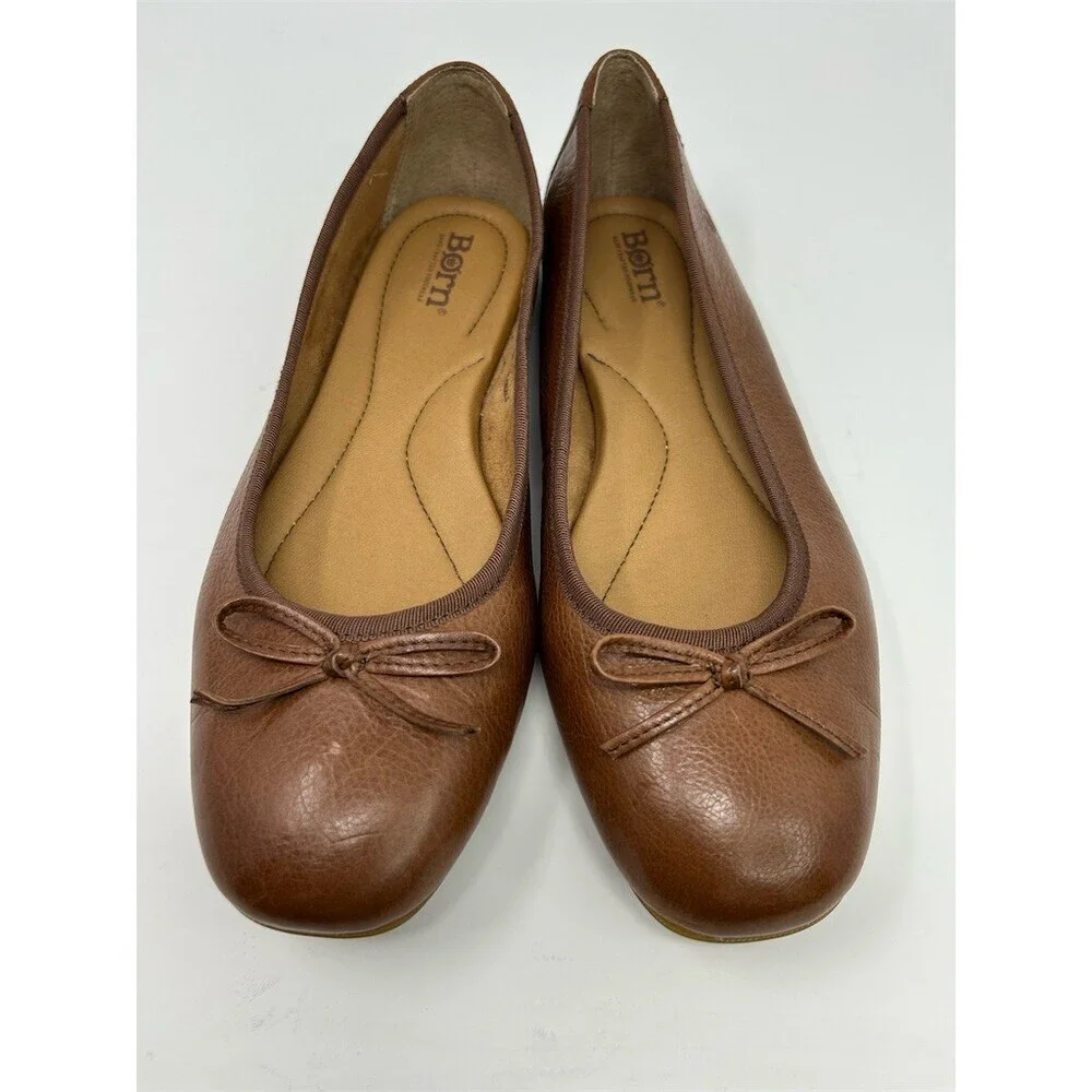 Born Ballet Flats Womens Size 9M Brown Round Toe Bow Slip On Comfort Size 9